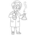 Coloring page with chemist making chemical experiment Royalty Free Stock Photo