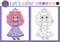 Coloring page for children with fairy girl, crown. Vector fairytale outline illustration. Fantasy color book for kids with colored Royalty Free Stock Photo