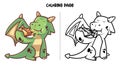 Cute green dragon eat pizza Coloring Page