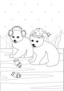 Coloring page with christmas polar bears, outline colorless vector stock illustration with bear as anti stress therapy for adults Royalty Free Stock Photo