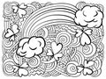 Coloring page with clover shamrocks and rainbow, Patrick\'s day symbols with patterns for festive activity