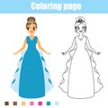 Coloring page princess. Educational game. Printable activity for toddlers Royalty Free Stock Photo