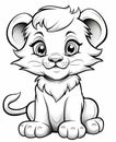 Coloring page. Coloring page for kids cute lion simple cartoon style. AI generative