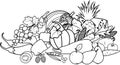 Coloring page. Composition of different vegetables and fruits