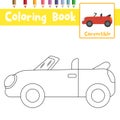 Coloring page Convertible cartoon character side view vector illustration