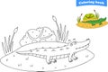 Funny cartoon crocodile. Coloring pages. Vector illustration