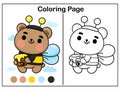 Coloring page Cub Bear and honey cartoon kawaii vector animal habitat Royalty Free Stock Photo