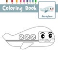 Coloring page Aeroplane cartoon character side view vector illustration