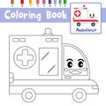 Coloring page Ambulance cartoon character side view vector illustration