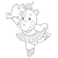 Coloring page with cute hippo ballerina Royalty Free Stock Photo