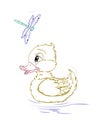 Cute small duckling swimming isolated coloring