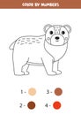 Coloring page with cute cartoon bear. Color by numbers. Math game Royalty Free Stock Photo