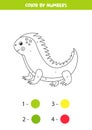 Coloring page with cute cartoon iguana. Educational game. Royalty Free Stock Photo