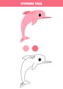 Color cute cartoon pink river dolphin. Worksheet for kids. Royalty Free Stock Photo