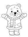 Coloring page of a cute cartoon teddy bear in winter clothes. Coloring book for kids Royalty Free Stock Photo