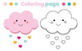 Coloring page with cute cloud. Drawing kids game. Printable activity