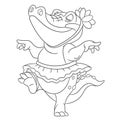 Coloring page with cute crocodile dancing Royalty Free Stock Photo