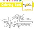 Coloring page Crop Duster cartoon character perspective view vector illustration