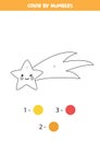 Coloring page with cute kawaii falling star. Color by numbers.