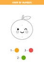 Coloring page with cute kawaii orange by numbers.