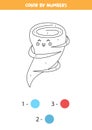 Color cute tornado by numbers. Worksheet for kids.