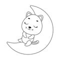 Coloring page cute little cat sleeping on moon. Coloring book for kids. Educational activity for preschool years kids Royalty Free Stock Photo