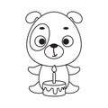 Coloring page cute little dog with birthday cake. Coloring book for kids. Edudogional activity for preschool years kids