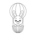 Coloring page cute little hare flying on hot air balloon. Coloring book for kids. Educational activity for preschool Royalty Free Stock Photo