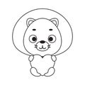 Coloring page cute little lion holds heart. Coloring book for kids. Edulionional activity for preschool years kids and