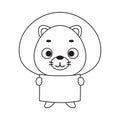 Coloring page cute little lion holds paper sheet. Coloring book for kids. Edulionional activity for preschool years kids