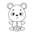 Coloring page cute little mouse with birthday cake. Coloring book for kids. Educational activity for preschool years