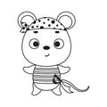 Coloring page cute little pirate mouse. Coloring book for kids. Educational activity for preschool years kids and Royalty Free Stock Photo