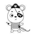 Coloring page cute little pirate mouse with hook and blindfold. Coloring book for kids. Educational activity for Royalty Free Stock Photo