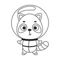 Coloring page cute little spaceman raccoon. Coloring book for kids. Educational activity for preschool years kids and