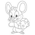 Coloring page with cute mouse and cheese Royalty Free Stock Photo