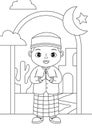 Coloring page of cute muslim boy