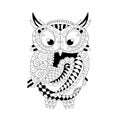 Coloring page with cute owl hand drawn zentangle. Adult antistress coloring page - vector illustration Royalty Free Stock Photo