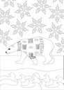 Coloring page with cute polar bear in sweater, outline colorless vector stock illustration with christmas bear in winter Royalty Free Stock Photo