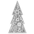 Coloring Page, Decorated Christmas tree in the steampunk style. Vintage steampunk Movement Vector illustration.