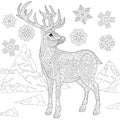 Zentangle stylized reindeer and snow Royalty Free Stock Photo