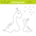 Coloring page Dino princess poster. Cartoon outline draw. Educational game for children. Two dinosaurs in crowns. Little dinosaur Royalty Free Stock Photo