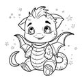 COLORING PAGE dinosaur baby. Dragon cute funny character linear illustration childrens for coloring