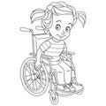 Coloring page with disabled girl on wheelchair