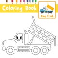 Coloring page Dump Truck cartoon character side view vector illustration Royalty Free Stock Photo