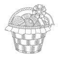 Coloring page with Easter basket and eggs Royalty Free Stock Photo