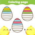 Coloring page with Easter eggs. Drawing kids activity. Printable fun for toddlers and children