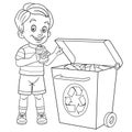 Coloring page with eco friendly boy Royalty Free Stock Photo