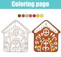 Coloring page. Educational children game. Color gingerbread house cookie. Printable activity page for kids. New year and Christmas Royalty Free Stock Photo