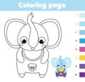 Coloring page with elephant. Drawing kids activity. Printable fun for toddlers and children