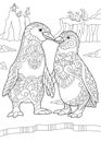 Zentangle stylized penguin couple Royalty Free Stock Photo